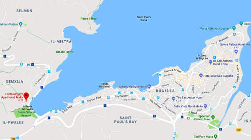 paulsbay plattegrond met locatie Hotel Porto Azzurro